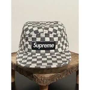 Supreme Checkered 5 Panel Camp Cap Black White Adjustable Box Logo Hat